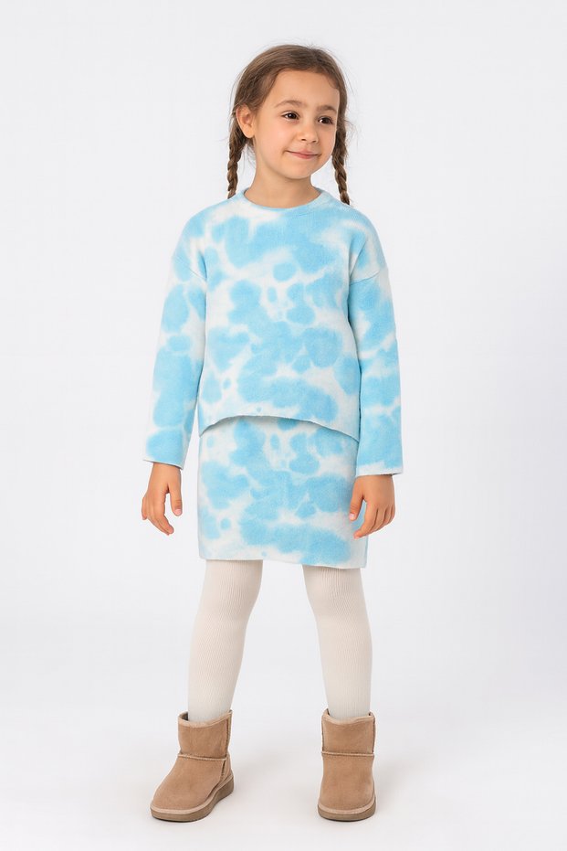 Turquoise batik pattern skirt set for girls' knitwear