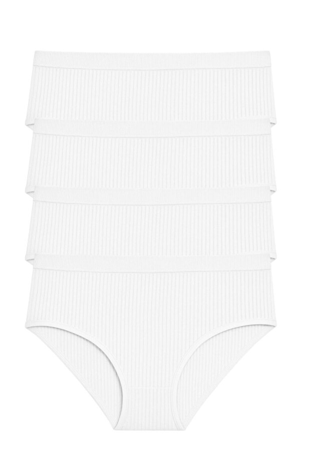 Set of 4 Ribbed Textured High Waist Women's Panties - Comfortable & Breathable