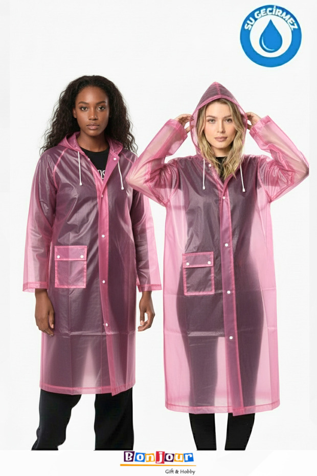 Unisex Eva Raincoat with Pockets, Snap Fasteners, Hooded Windproof and Rainproof