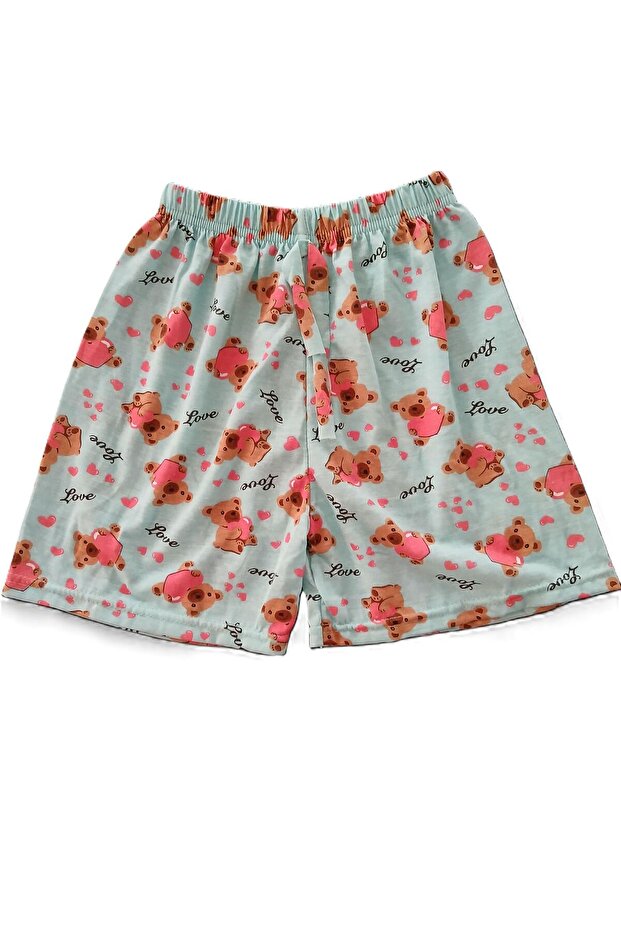 Tatlı Ayıcık Desenli Mavi Pijama Altı Şort - Bukadinca - 1