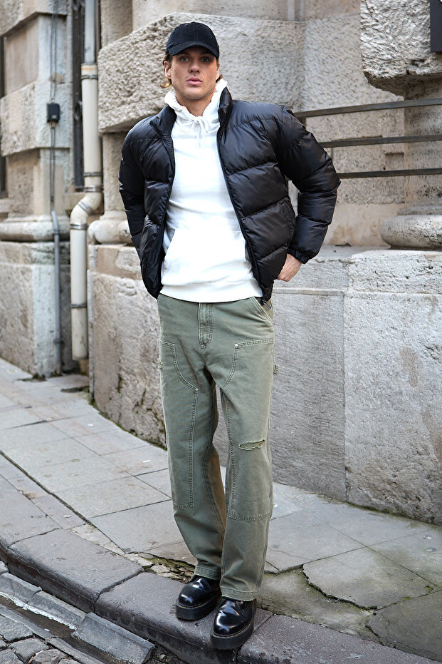 Men's Oversize Puffer Jacket Black Windproof - 6