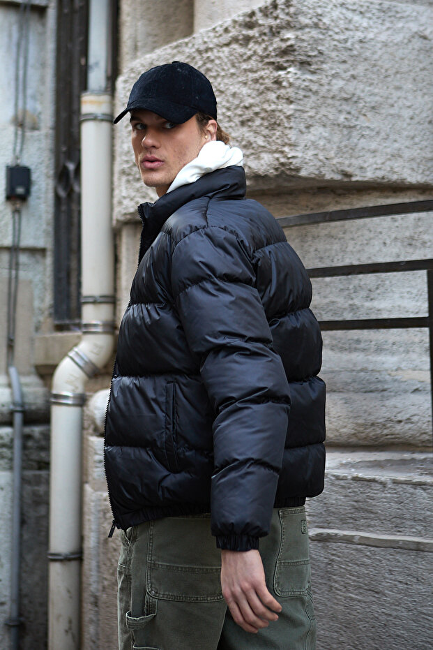 Men's Oversize Puffer Jacket Black Windproof - 4