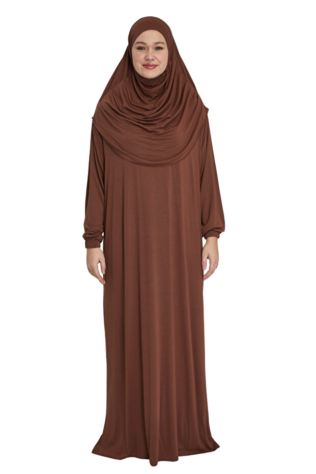 Organic Hijab One Piece Prayer Dress - Chocolate