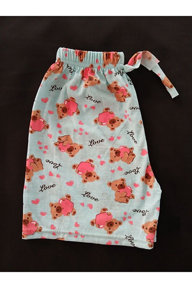 Tatlı Ayıcık Desenli Mavi Pijama Altı Şort - Bukadinca - 5