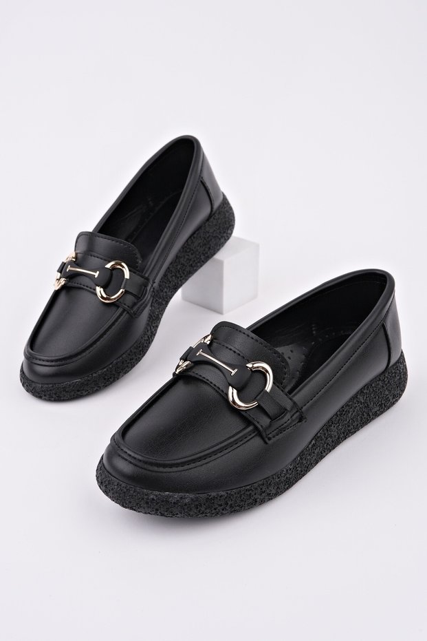 Polara Thick Sole Buckle Detailed Women's Casual Loafer Shoes