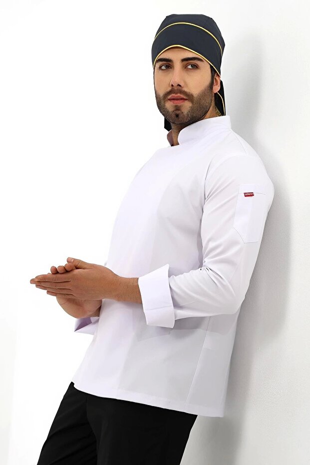 Men's Lycra Chef Jacket - 6401 White Soft