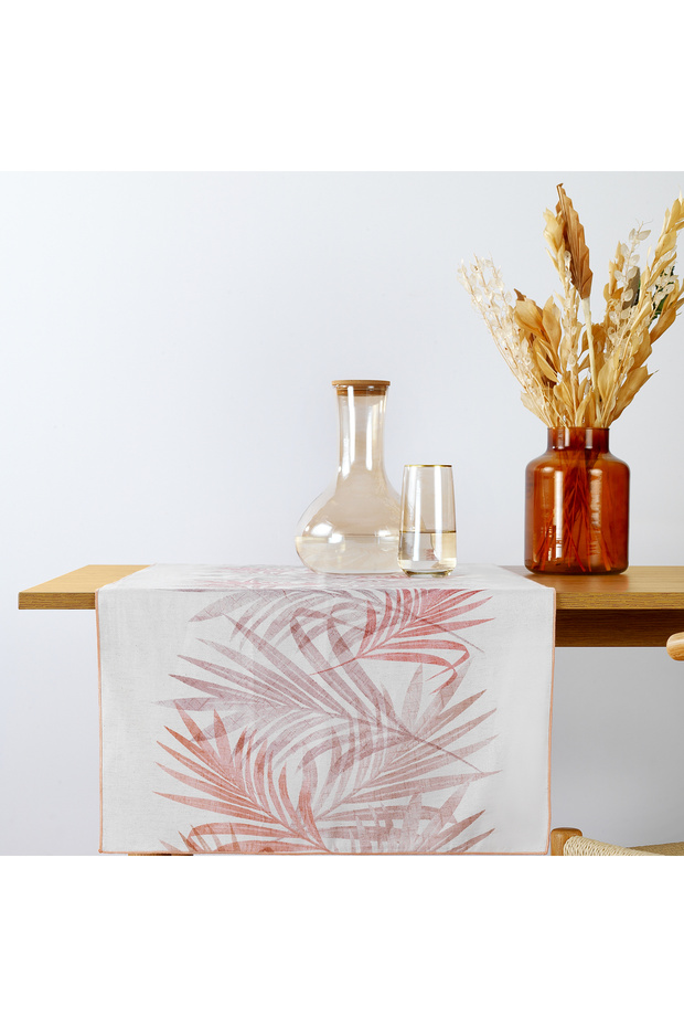 Home Leaf Poly Linen Runner 45x150 Cm-Kiremit - 1