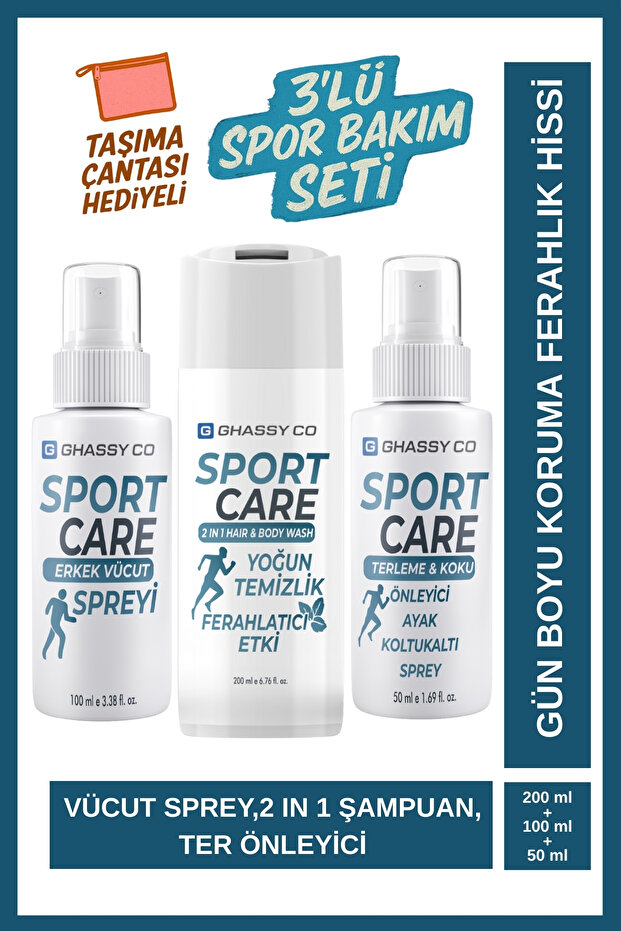 3'lü Sport Bakım Seti – 2in1 Saç&Vücut Şampuanı + Vücut Spreyi + Ter Önleyici Sprey - 1