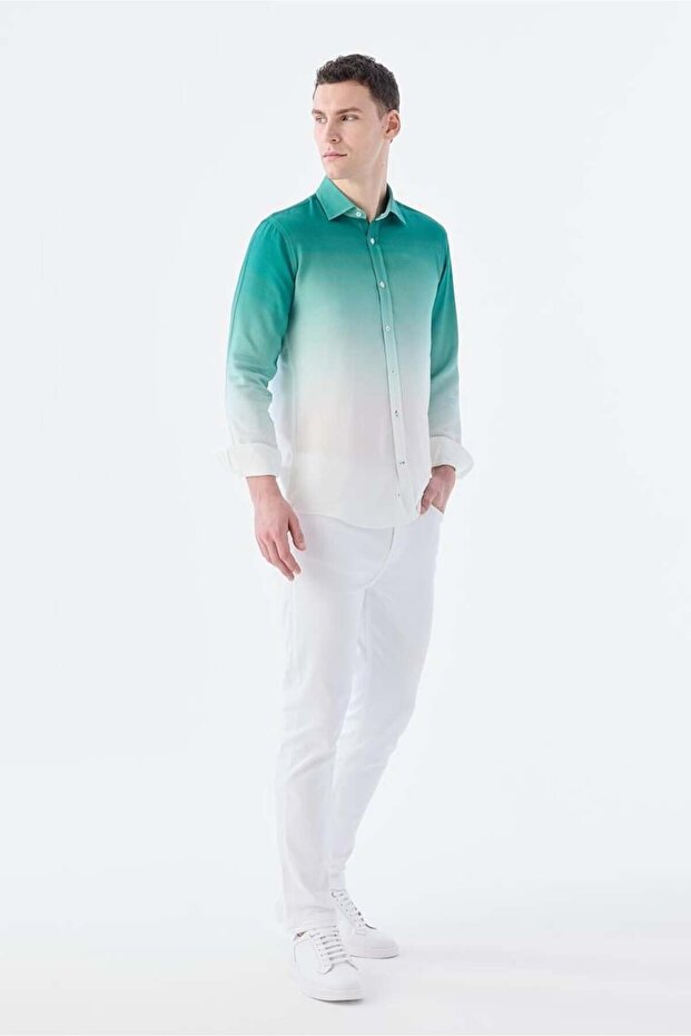 Green Comfort Fit Button Collar Easy-Iron Shirt