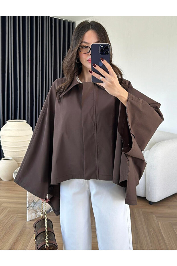 Brown Cape Style Trench Coat - 7603
