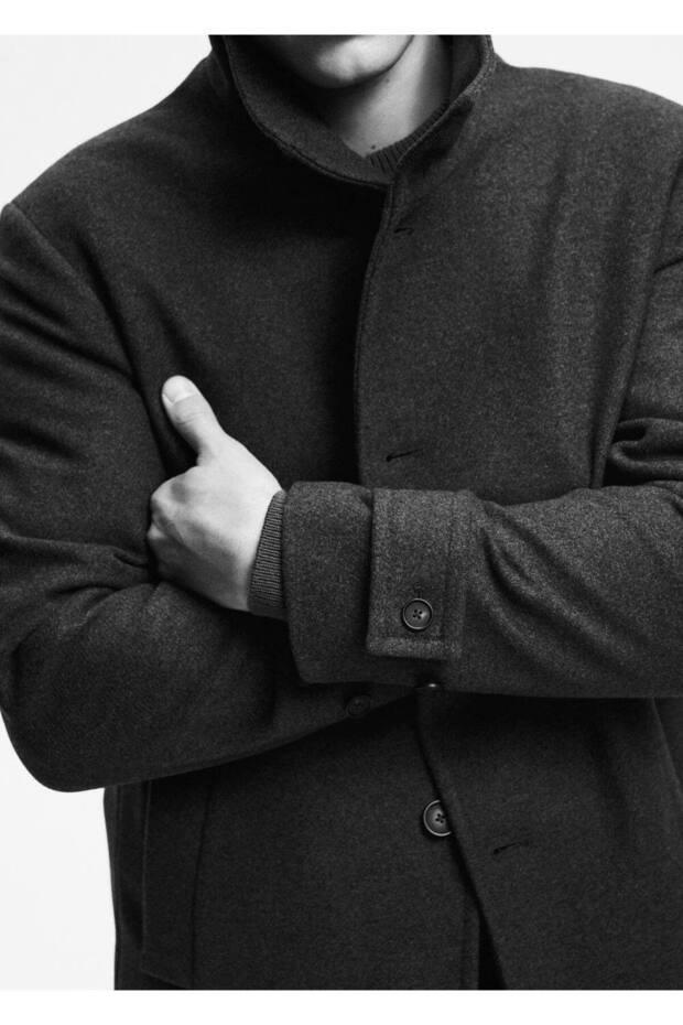 Dik yaka yün palto - 8