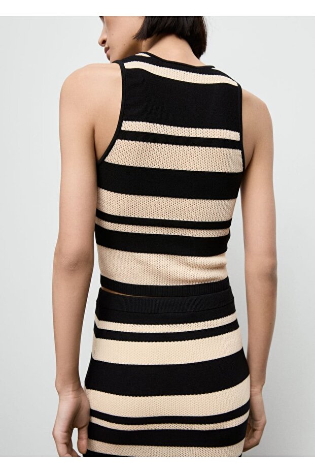 V yaka çizgili triko bluz - 4