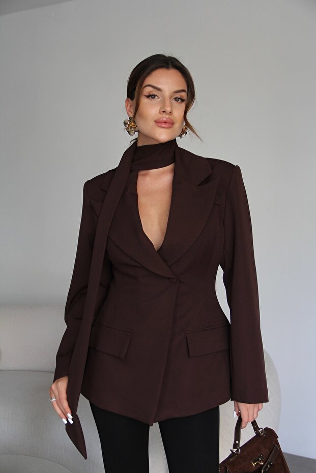 Coffee Shawl-Detail Lined Premium Design Double-Breasted Jacket