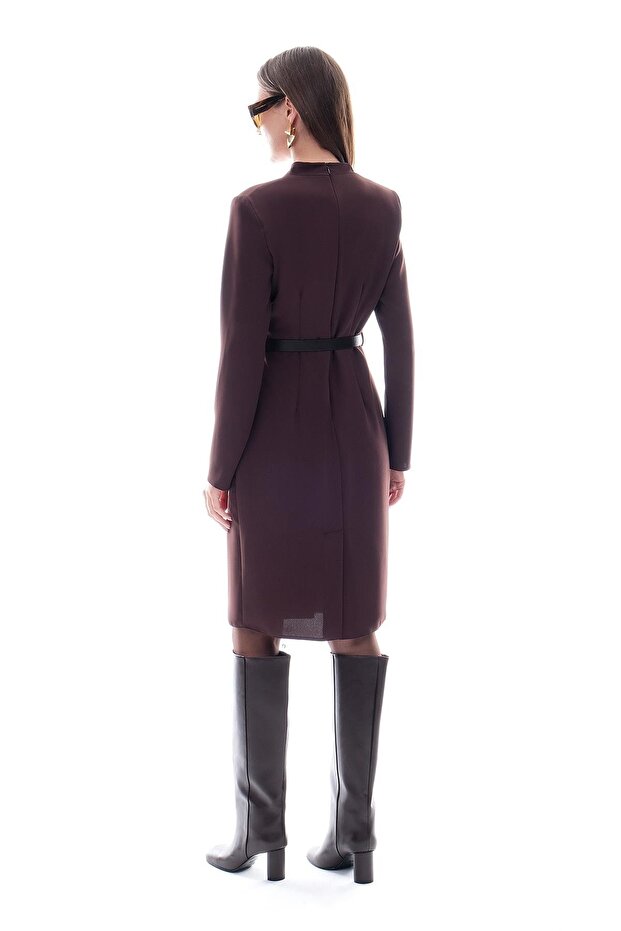 Deri Kemerli Mini Klasik Elbise - 3