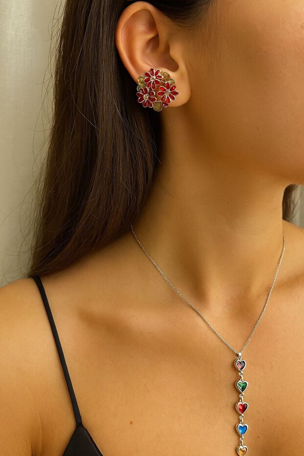 MİNELİ ÇİÇEKLİ RENKLİ KÜPE - 2