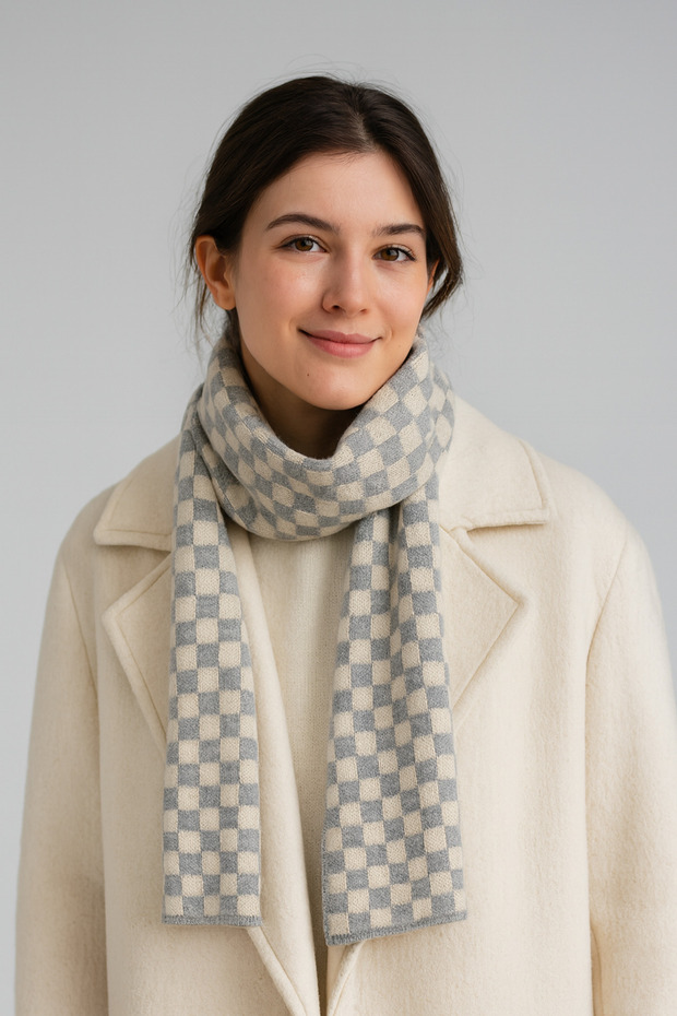 Checkered Patterned Knitwear Scarf - 2