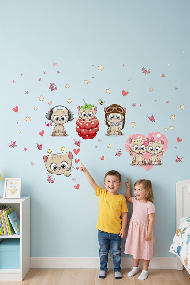 Cute Cats Children's and Baby's Room Sticker Set