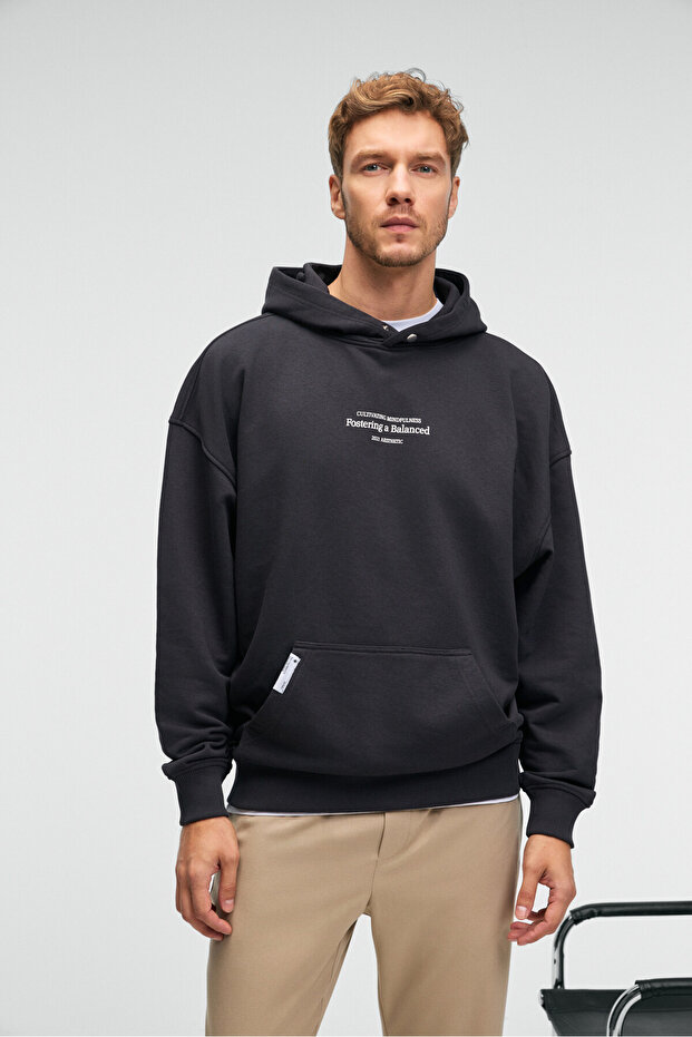 Clay men's 100% cotton Hooded snap Printed pocket decorated label anthracite sweatshirt