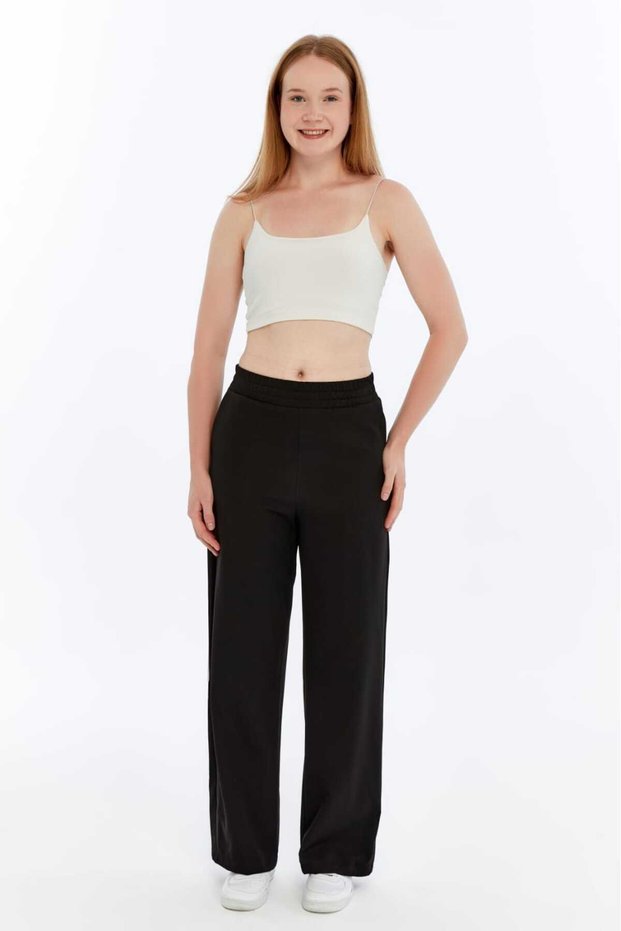 Women's Dabıl Fabric Elastic Waist High Waist Wide Cut Double Pocket Pants