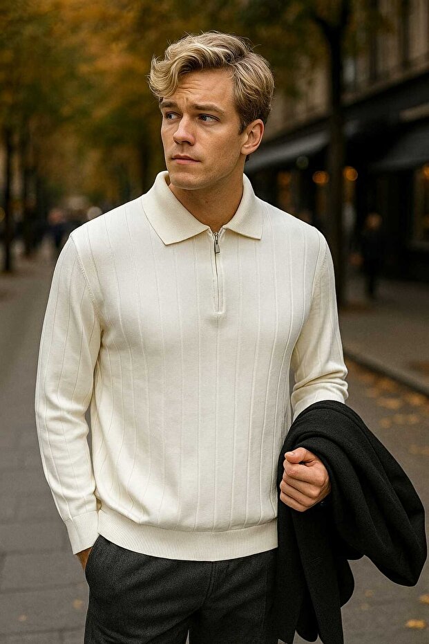 Güncüoğlu Seasonal Long Sleeve Polo Neck Zippered Elastic Bottom Men's Knitwear