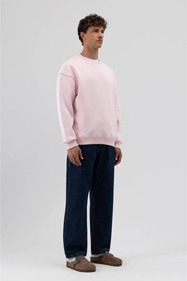 Basic Açık Pembe Unisex Oversize Premium Sweatshirt - 3