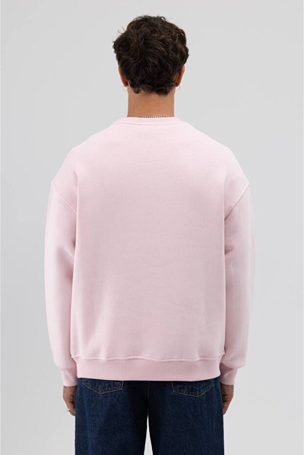 Basic Açık Pembe Unisex Oversize Premium Sweatshirt - 4