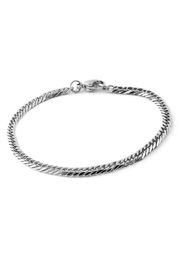 4 Mm. 21 Cm. Gray Steel Men's Bracelet Es34