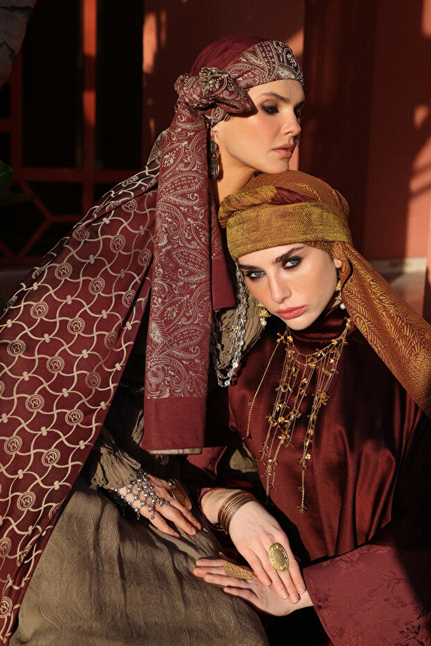 Marrakech Pattern Double Sided Shawl Bitter Brown-Beige - 2