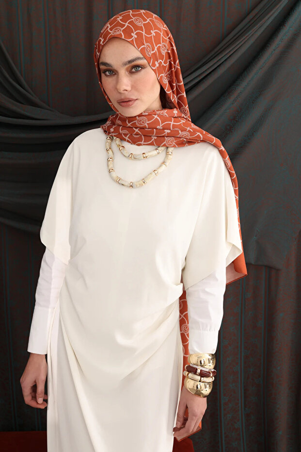 Marrakech Pattern Double Sided Shawl Cinnamon-Beige - 1