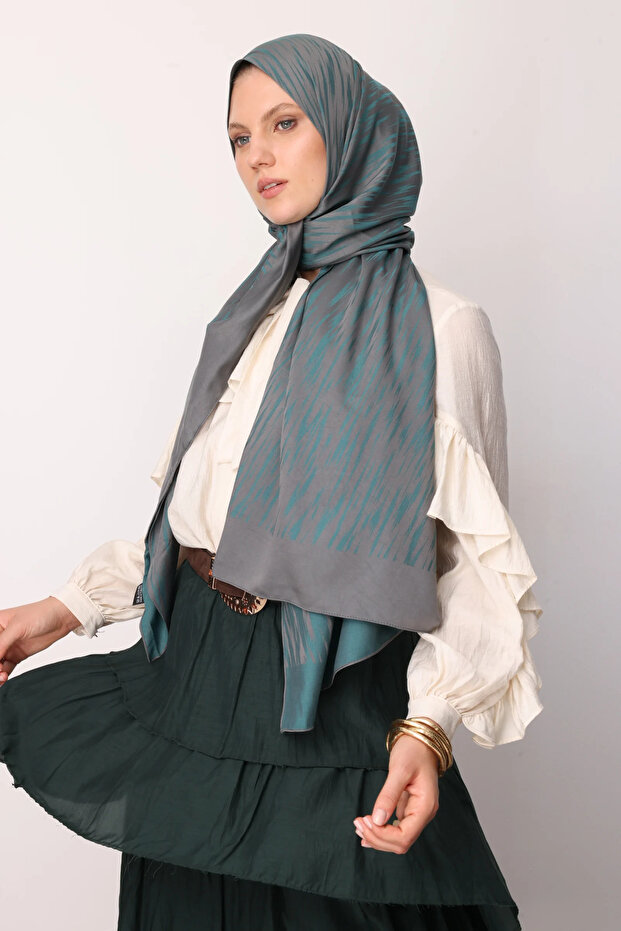 Selis Pattern Double-Sided Shawl Dark Grey-Emerald