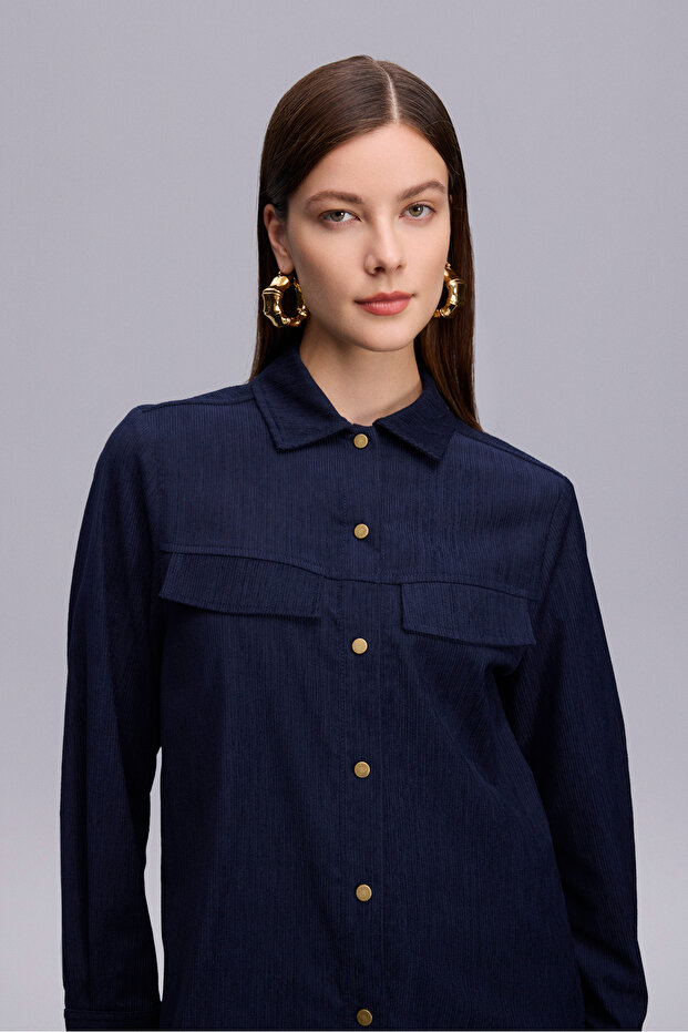 Çıtçıtlı Süet Lacivert Gömlek - 2