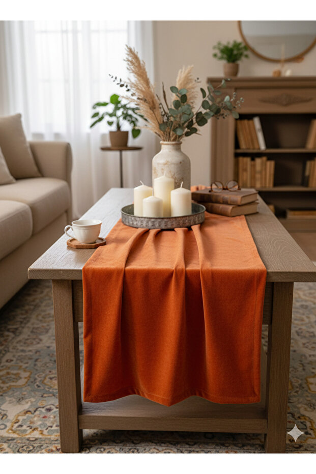 40*140 cm Orange Velvet Textured Seamless Runner