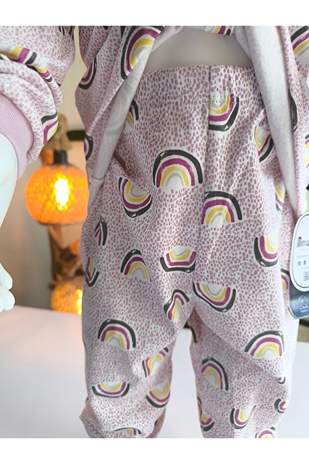 Kız-Erkek Bebek- Çocuk Pijama Takımı %100 Pamuk Uzun Kollu Önü Çıtçıtlı Mevsimlik - 8