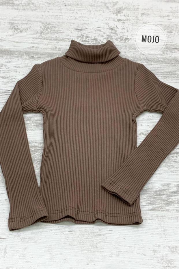 Girl Child 5-14 Years Turtleneck Ribbed Knit Bodysuit 3098 Brown