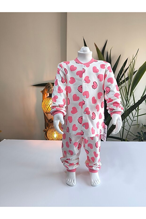 Kız-Erkek Bebek- Çocuk Pijama Takımı %100 Pamuk Uzun Kollu Önü Çıtçıtlı Mevsimlik - 3