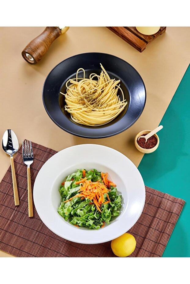 26 cm 2 Li Makarna Tabağı/Salata Tabağı/Çukur Tabak/Makarna Sunum Tabak - 6