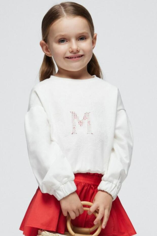 3-9 Years Girl Embroidered Ecru Sweatshirt - 3468