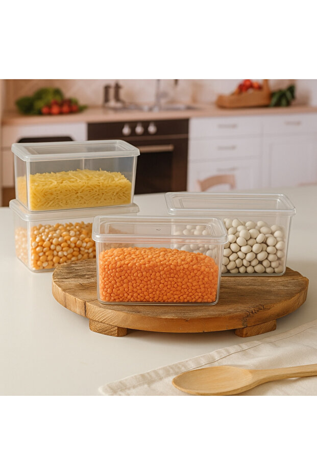 Transparent Mini Storage Container - 4 Pieces, 600 ml