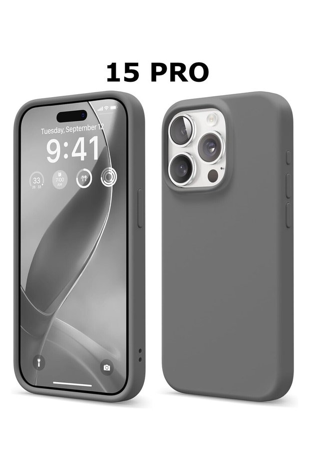 iPhone 15 Pro Case Inside Velvet Camera Raised Launch Silicone Cover Gray