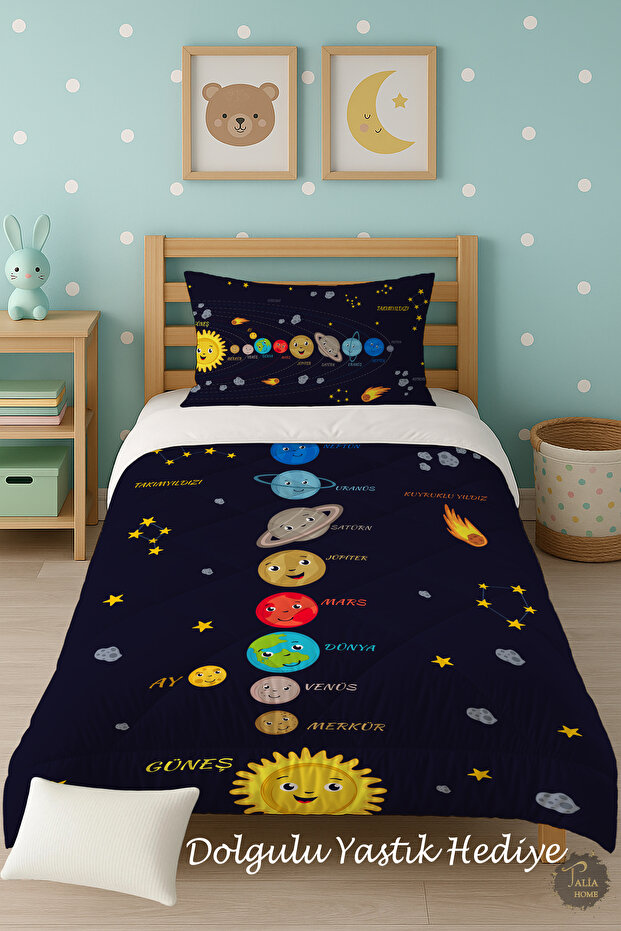 Tutorial Planets Patterned Single Children's Quilt Sleeping Set - 1