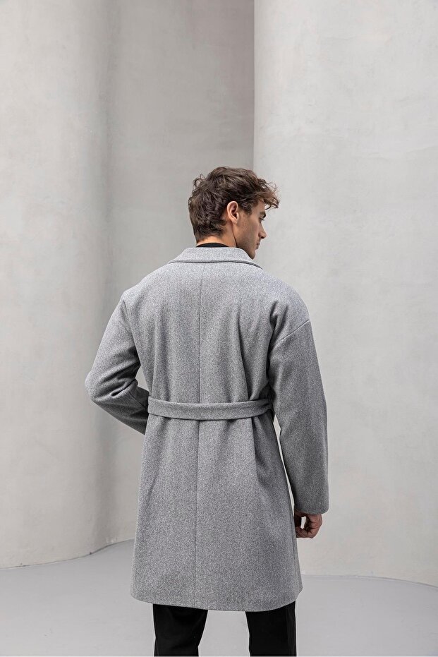 Carlo Oversize Kaşe Kumaş Fileto Cepli Kışlık Erkek Kaban - Gri - 7