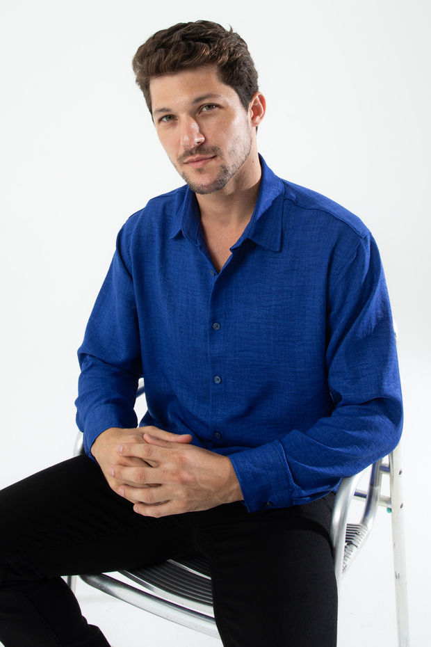New Product.Men's K Linen D Textured O Oversized Light Navy Blue Men's Shirt