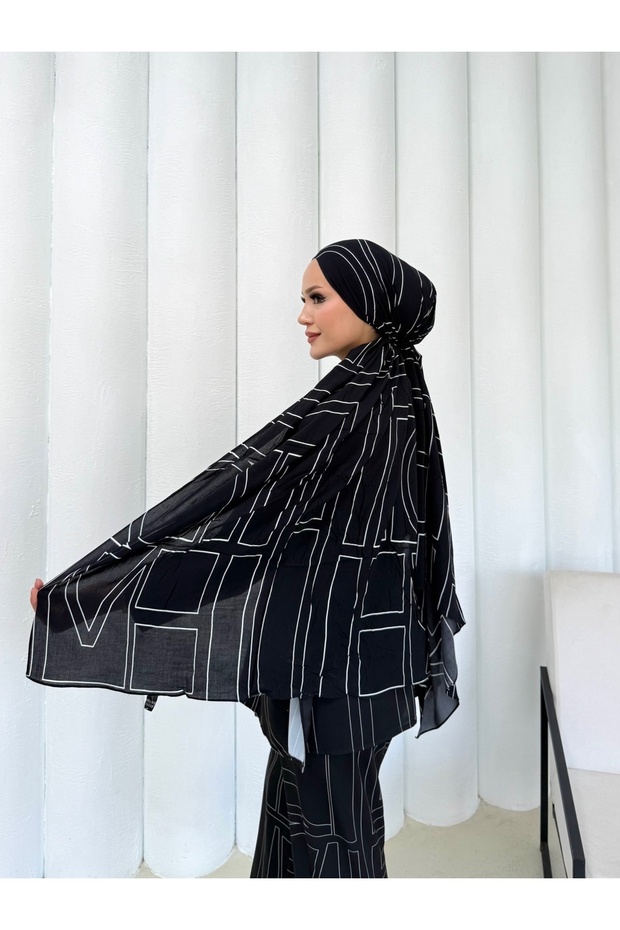 شال منقوش 32-504 STD أسود - 2