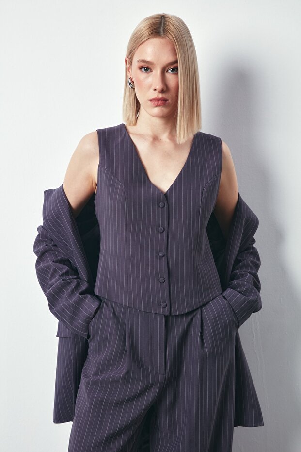 Düğmeli Yelek - Gri - 1