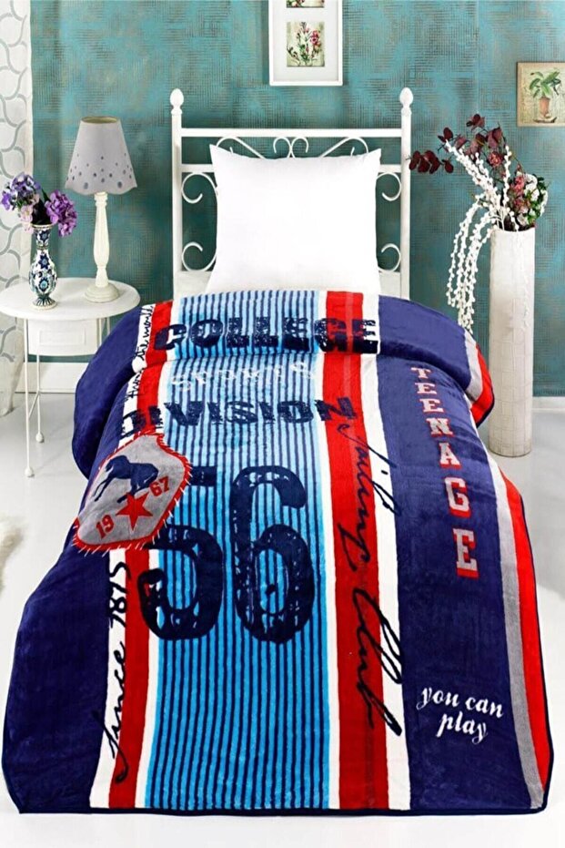 Teenage Navy Blue Single Mink Blanket with Transparent Bag 155X215