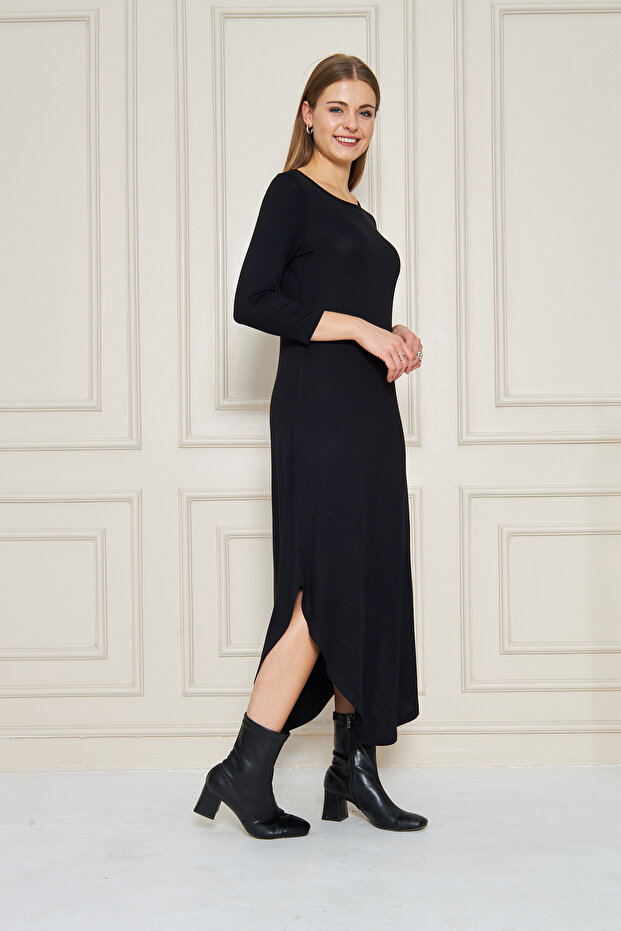 Women's Long Sleeve Etegi Oval Slit Midi Dress