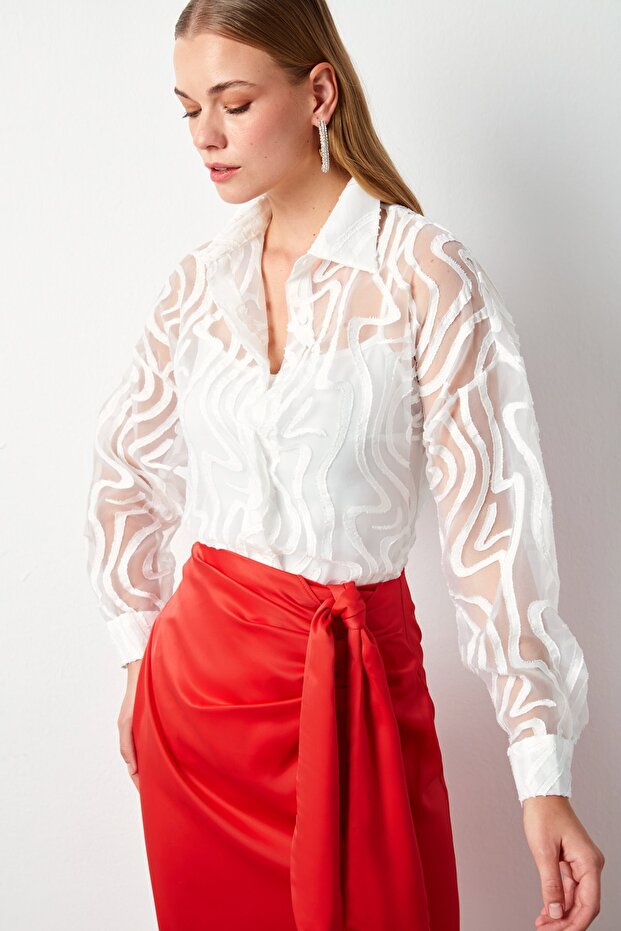 Patterned Tulle Shirt - Ecru