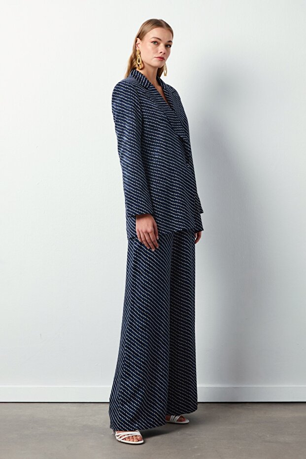 Striped patterned pants - navy blue - 2