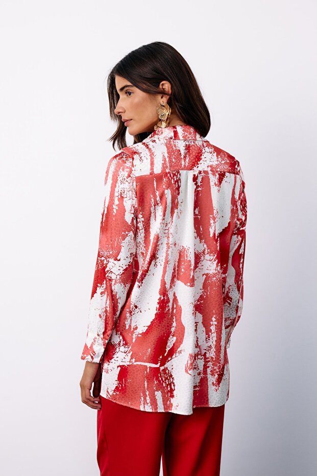 قميص فضفاض منقوش - أحمر - 8