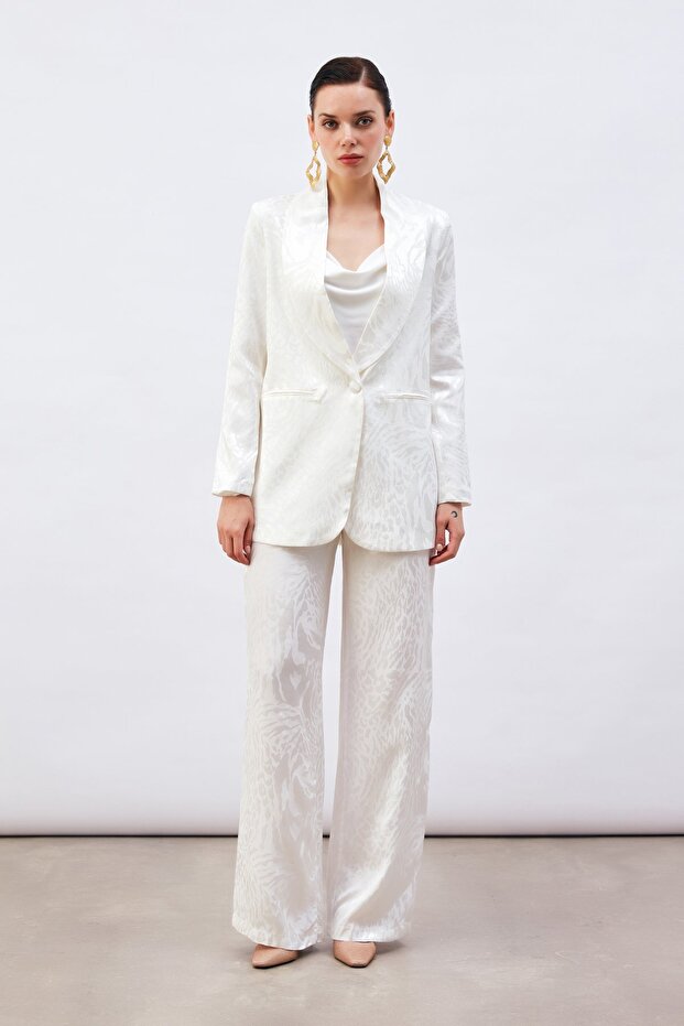 Patterned Satin Trousers - Ecru - 1